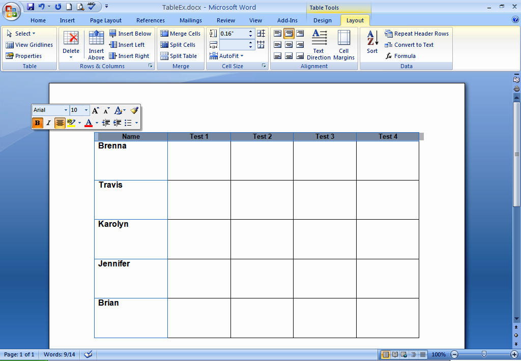 Create And Format Tables In Word 2007, How To Make A Table In Word With Square Cells