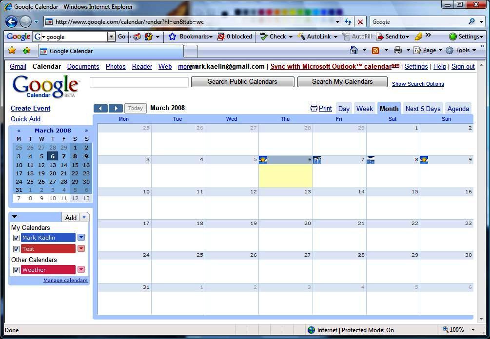 Google Mail-Kalender im Erscheinungsjahr 2007 anzeigen