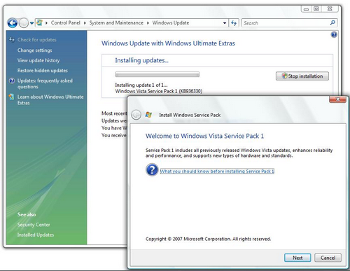 kan inte installera Windows Windows Vista Service Pack 1
