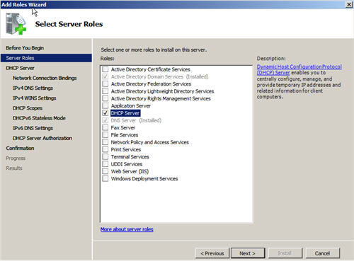 cómo permitirle el servidor DHCP en el servidor Windows 2008