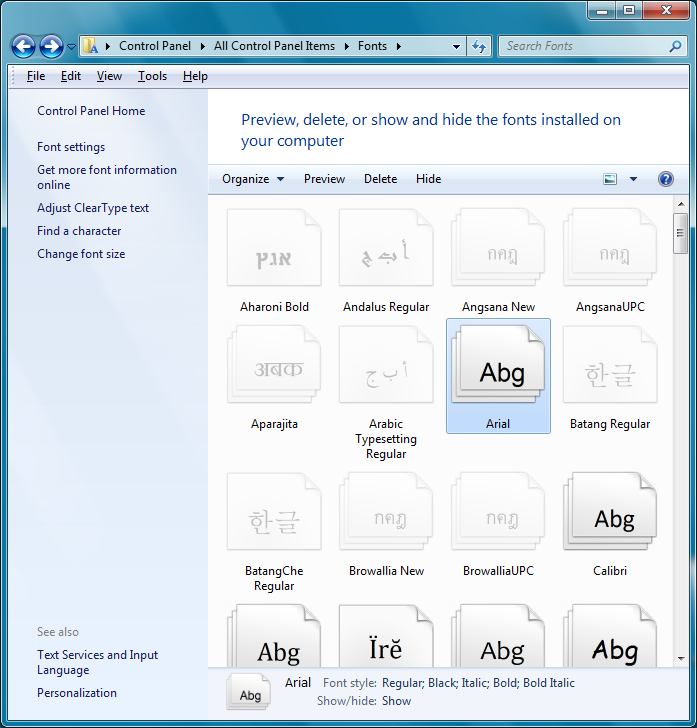 Стандартные шрифты виндовс. Панель управления шрифты. Базовые шрифты Windows. Стандартные шрифты Windows 7.
