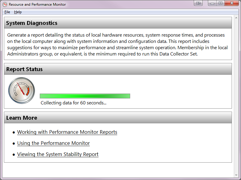 Диагностика Windows 7. System Diagnostic Report. Monitoring reports