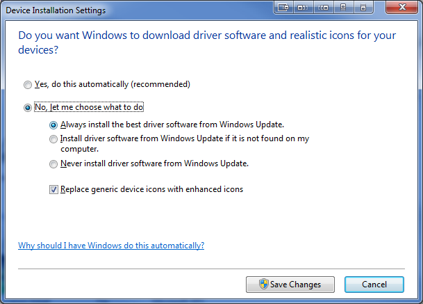 windows 7 allow windows update install drivers