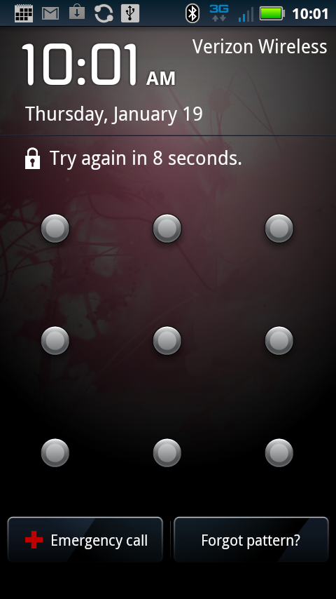 default unlock pattern for android