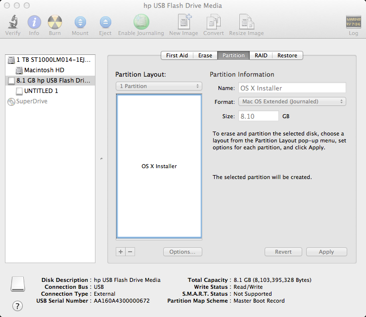 test usb hard drives for boot ability using os x installer dmg