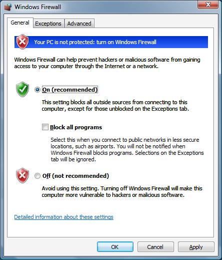 bloquer le programme via le pare-feu Windows Vista