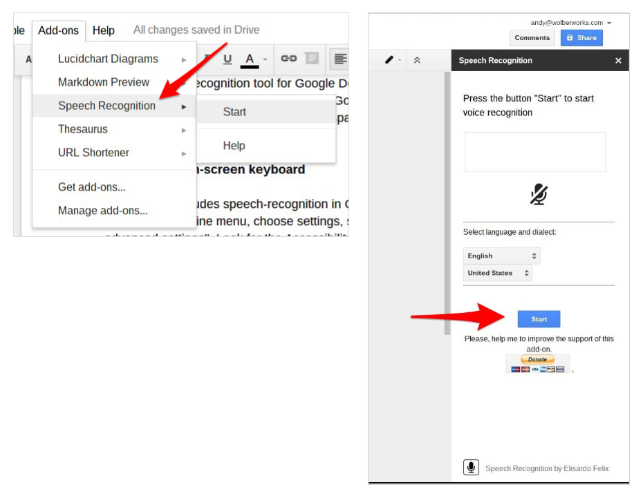 how to speech to text in google docs