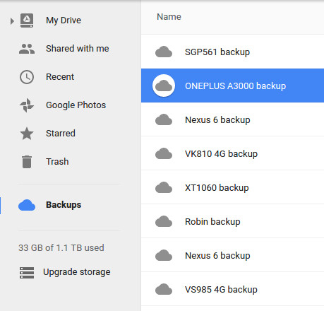 device backups on google drive