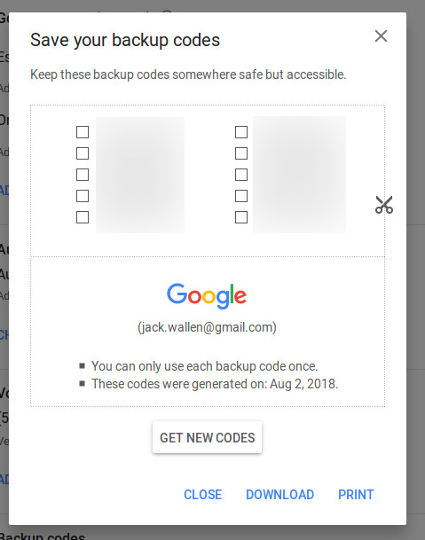 google 2fa backup codes