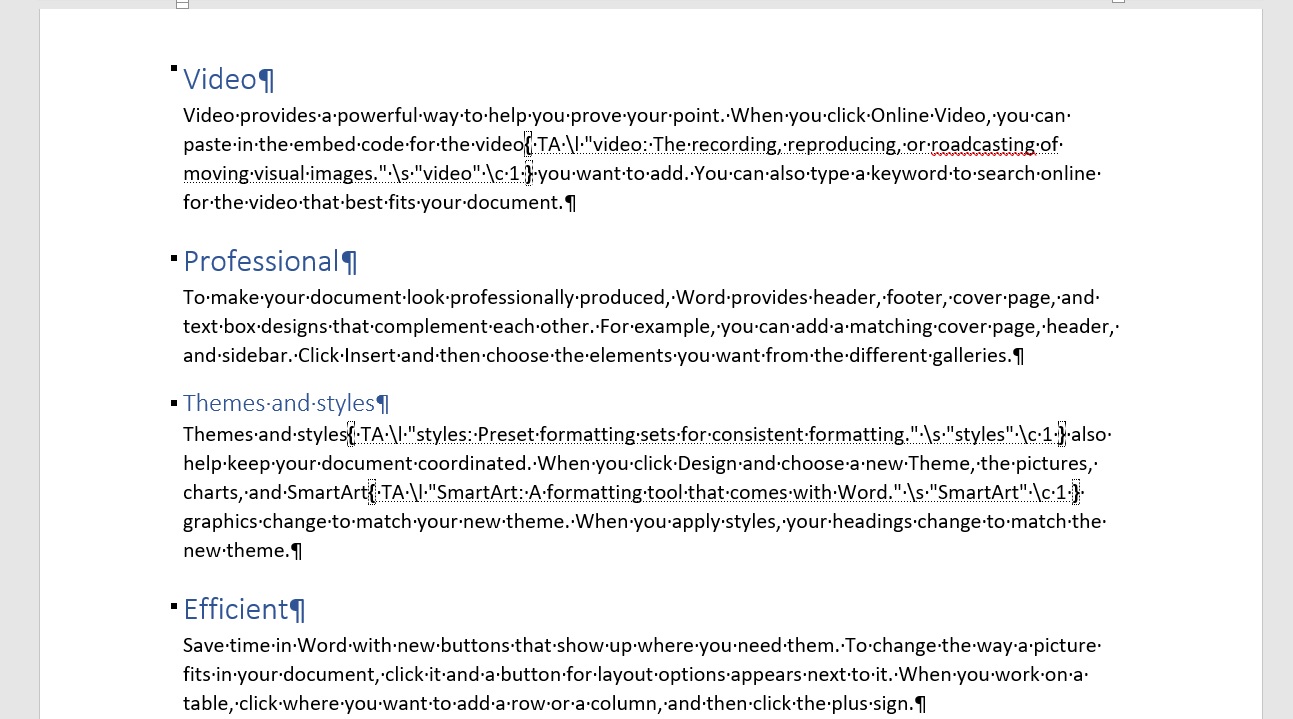How to add a traditional glossary to a Microsoft Word document