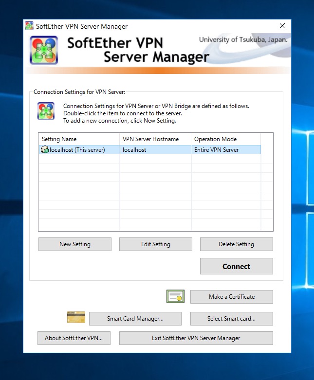 SoftEther VPN Server Manager connection settings