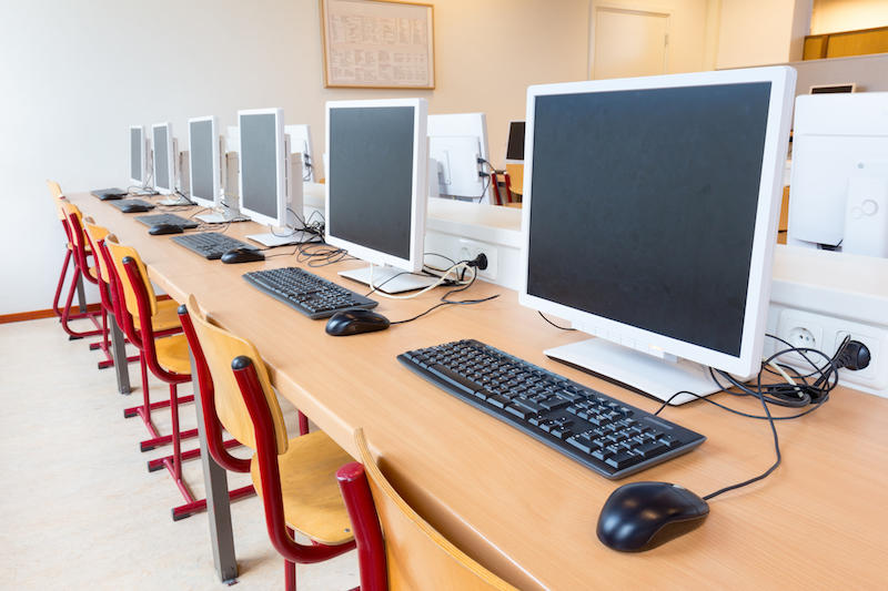 Computers in classroom on high school