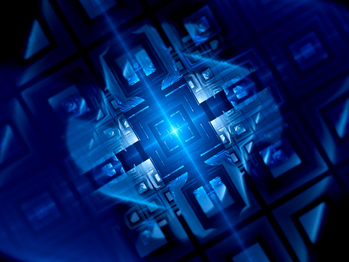 Blue glowing quantum computer