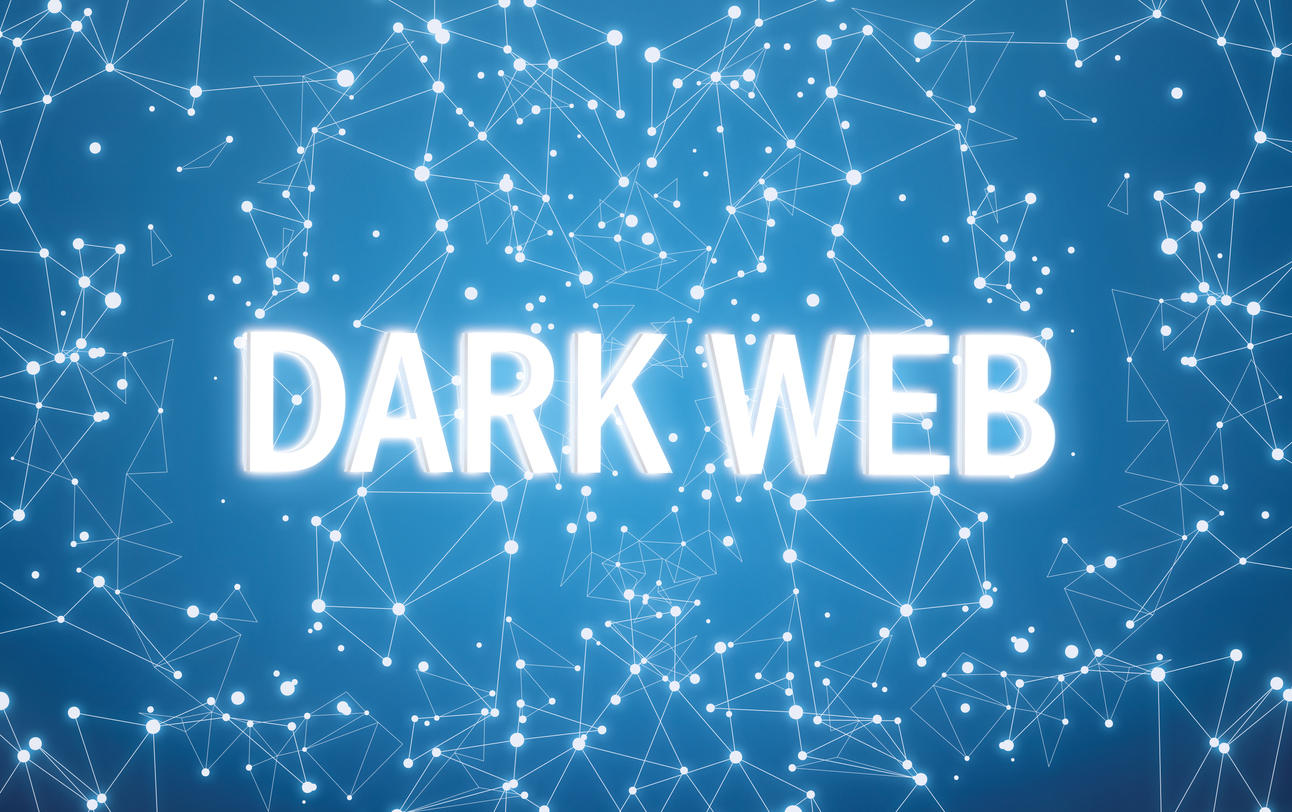 Dark web on digital interface and blue network background