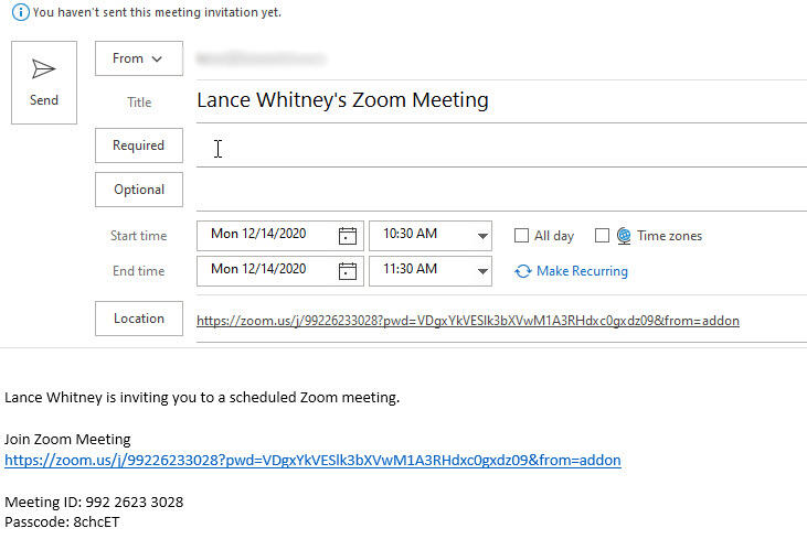 How to set up a Zoom meeting from Microsoft Outlook - TechRepublic Throughout Outlook Meeting Invite Template