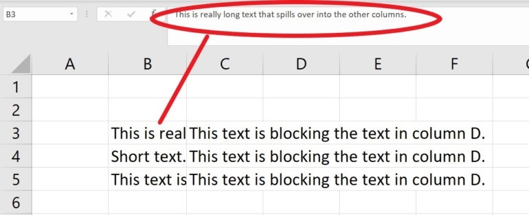 Text in Excel column B, row 3 that is highlighted in the task bar.