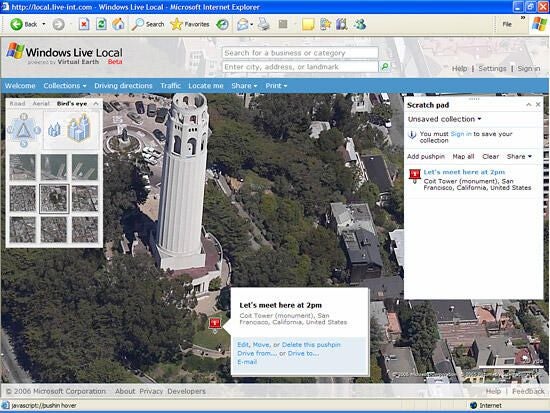 The Windows Live mapping service's scratch pad feature