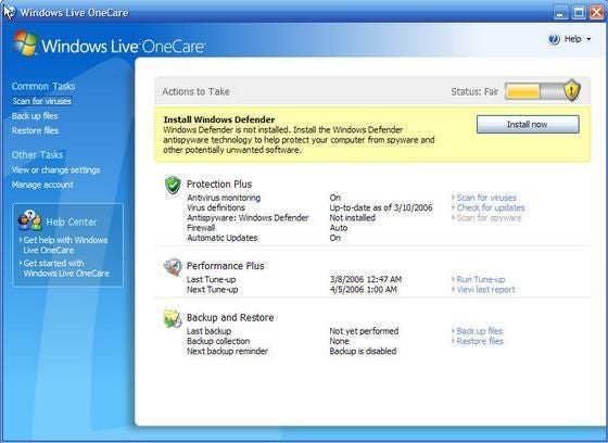 Windows Live OneCare & Windows Defender (1 of 11)