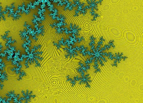 (yellow engraved background with turquoise "spiders")