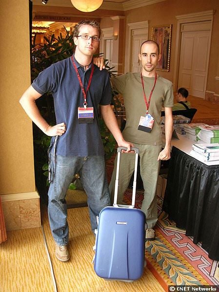 Researchers with suitcase