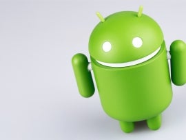Google Android figure on grey background. Google Android is the operating system for smartphones, tablet computers, e-books, game consoles, and other devices.