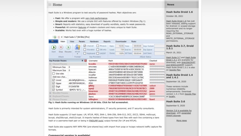 A screenshot of Hash Suite.