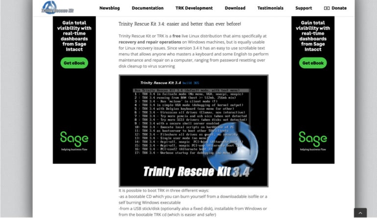 A screenshot of Trinity Rescue Kit.