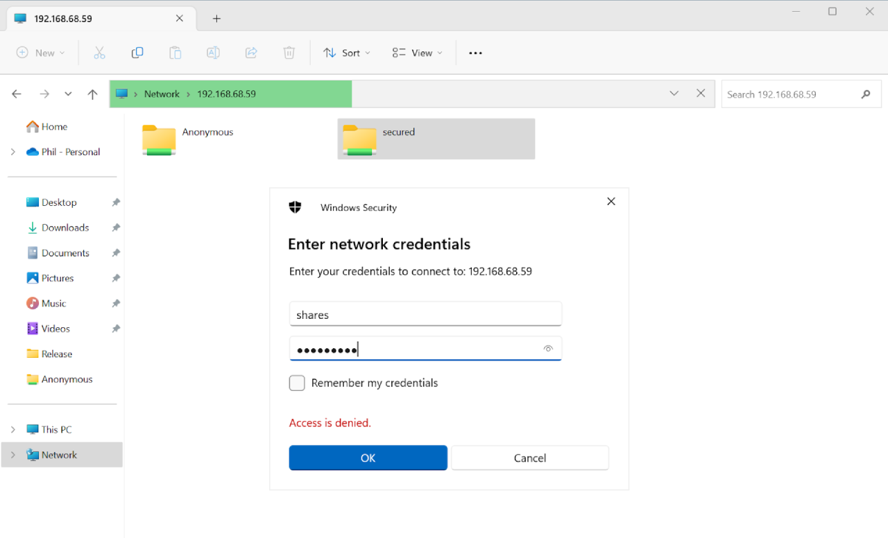 Windows will ask you to verify your network credentials to access the shared folder.