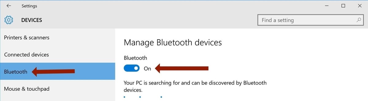 Ensure the Bluetooth devices option is enabled to permit connecting the Apple wireless keyboard to the Windows PC.
