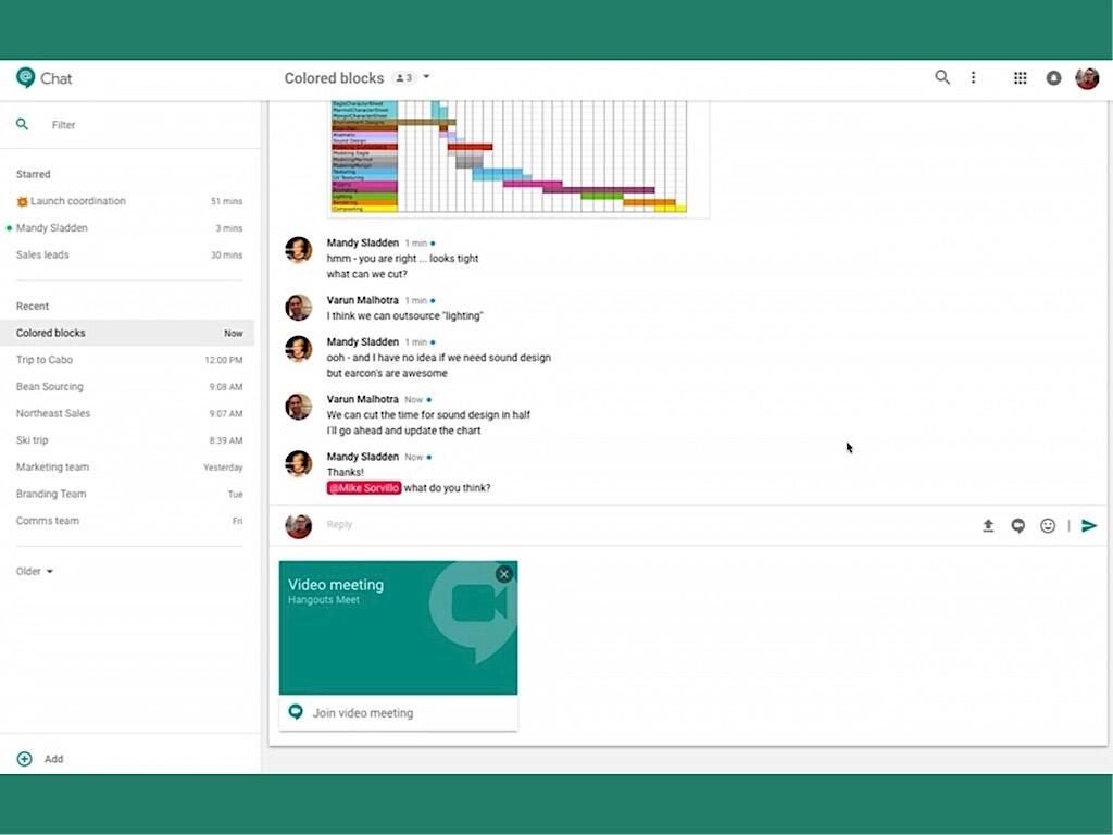 Image from Hangouts Chat demo from Cloud Next 2017