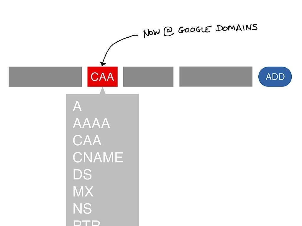 Vector drawing of CAA record type fields from Google Domains