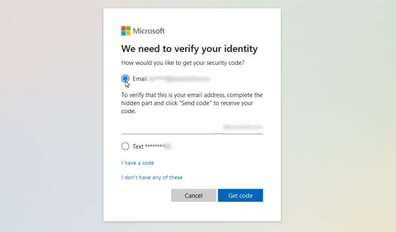 Microsoft account verification window