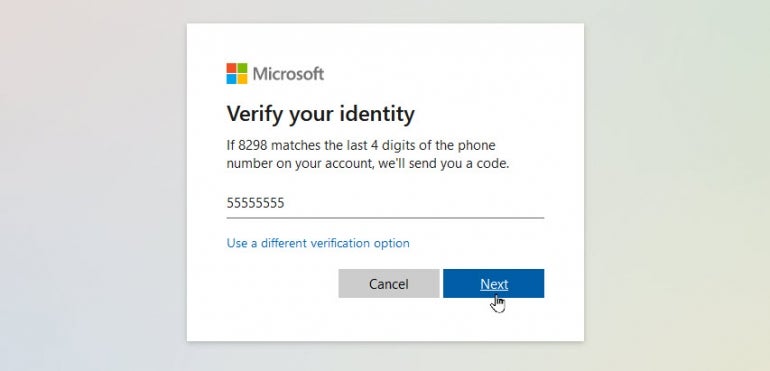Microsoft verification field
