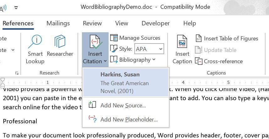 how do you do a bibliography on word