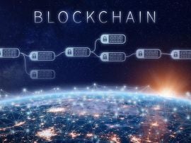 Blockchain financial technology concept, network encrypted chain of blocks, Earth