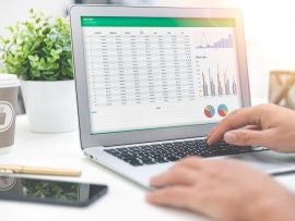 Budget planning, spreadsheet on laptop screen