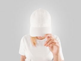 Blank white baseball cap mockup template, wear on women head