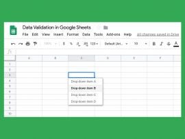 Screenshot of Google Sheet with drop-down options displayed for selected cell (Drop-down item A, Drop-down item B, Drop-down item C, Drop-down item D)
