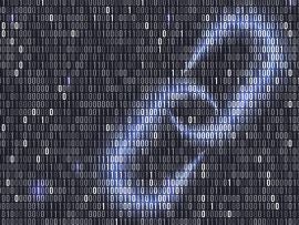 Blockchain hyperlink symbol with binary code in the background.