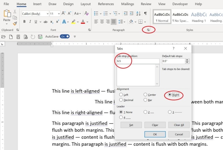Set a right-aligned tab at the document’s right margin.