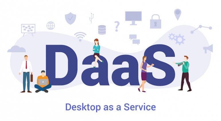 daas desktop as a service concept with big word or text and team people with modern flat style - vector