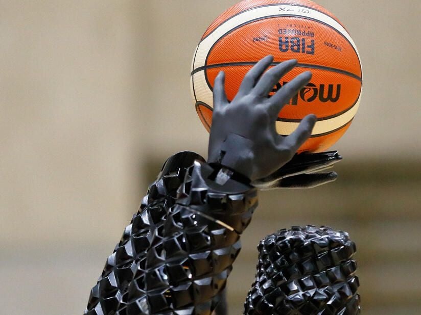 Closeup of robot basketball player