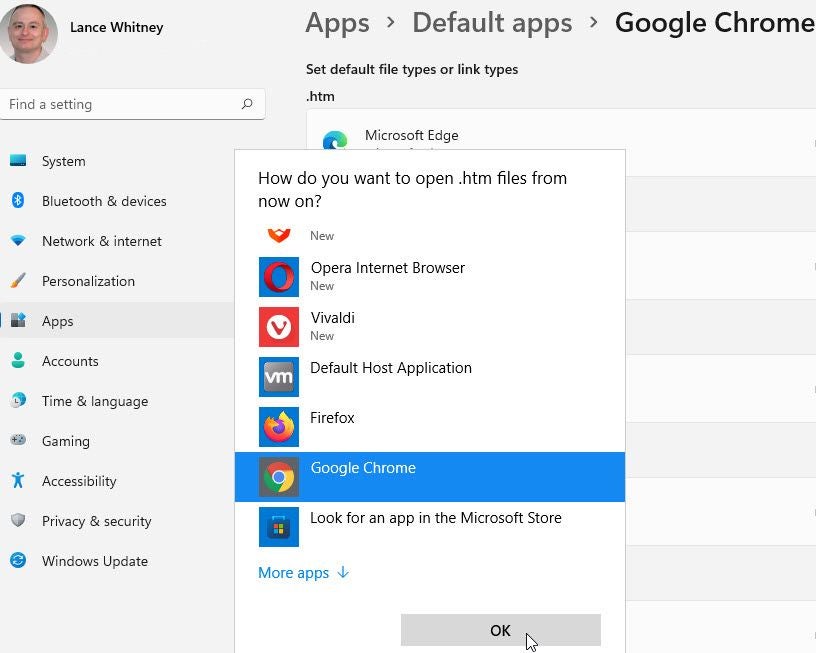 How do I change my default browser from Windows 11 to Chrome?