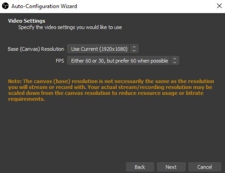 OBS Studio auto-configuration wizard video settings