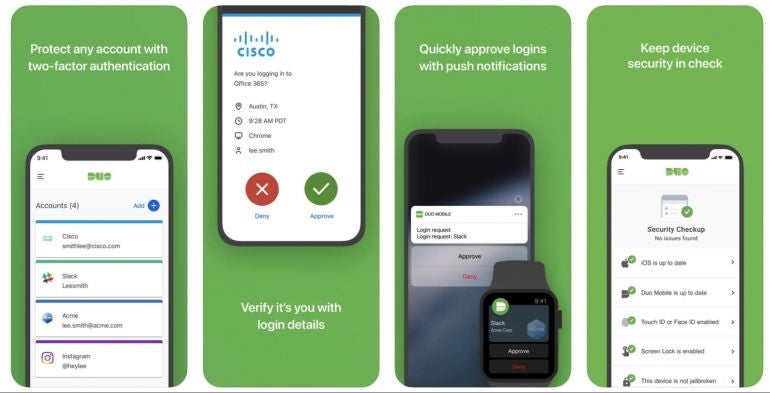 Image: Duo Mobile. Duo Mobile supports Apple Watch on iOS and passwordless login, but does not offer integrations with traditional TOTP accounts.