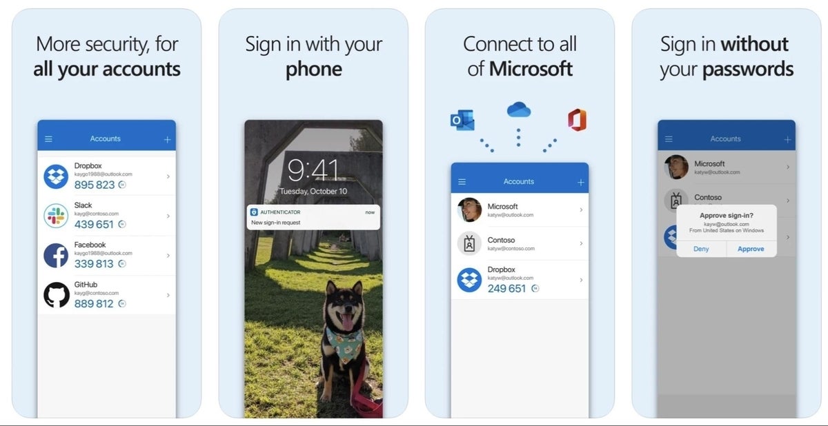 Image: Microsoft. Microsoft Authenticator provides an interface that’s easy to use and can display both Microsoft Services supporting push auth as well as traditional TOTP (time-based) one-time passwords.