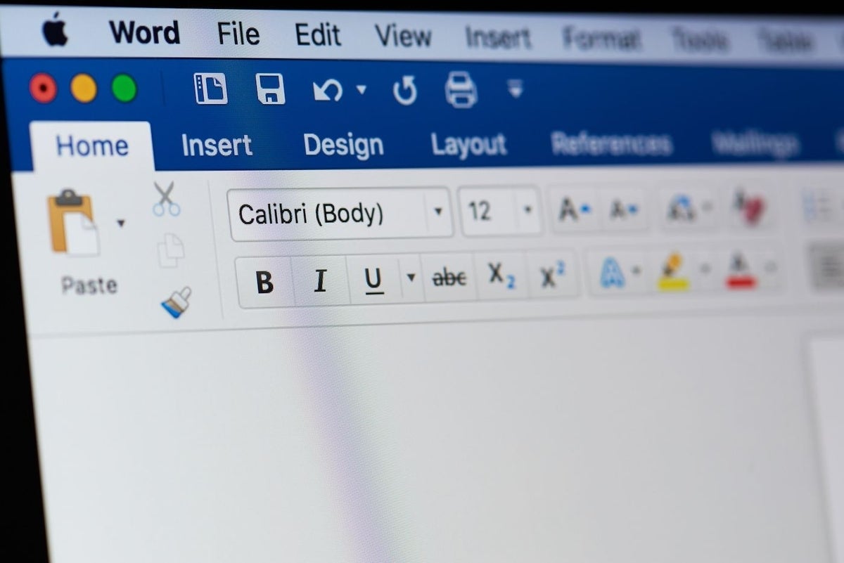 Microsoft Word blank document open on a Mac.