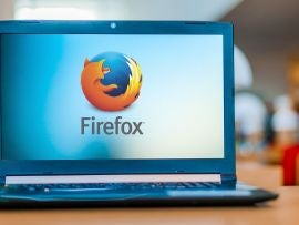 Laptop computer displaying logo of Firefox