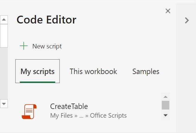 The Code Editor lists your scripts.