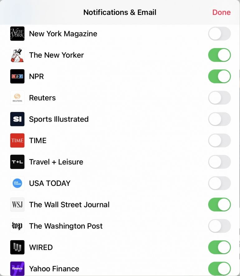 Simply enabling the radio button for a channel ensures you receive news notifications from that outlet.